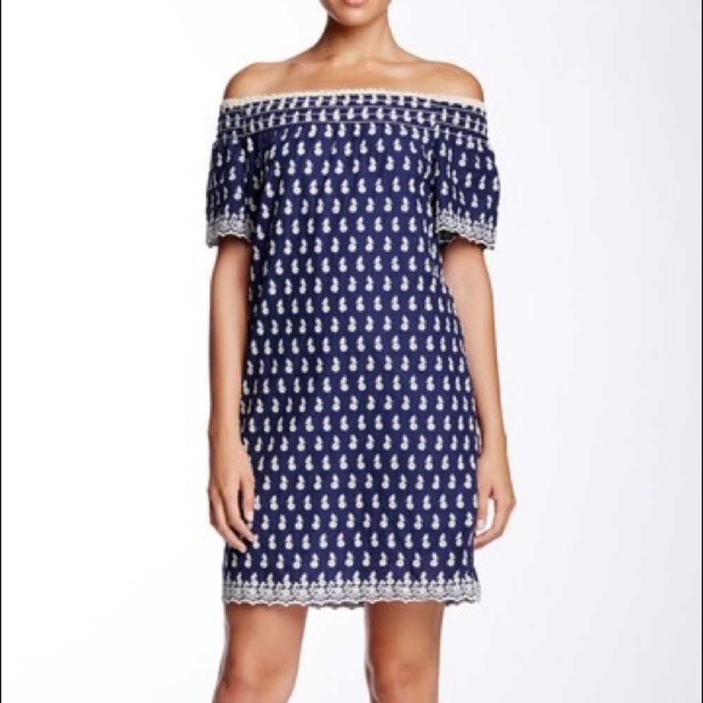 Off-The-Shoulder Embroidered Shift Dress
